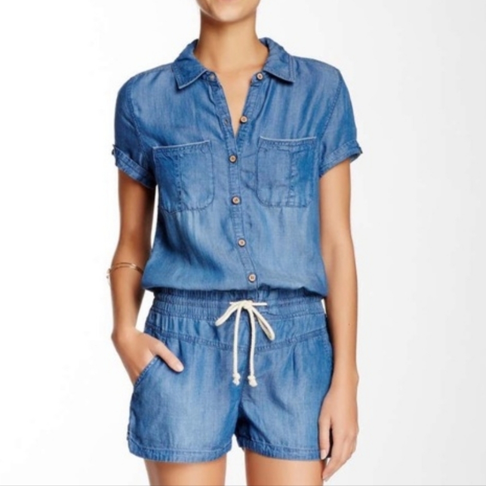 NWT Jolt Denim Romper With Drawstring Waist